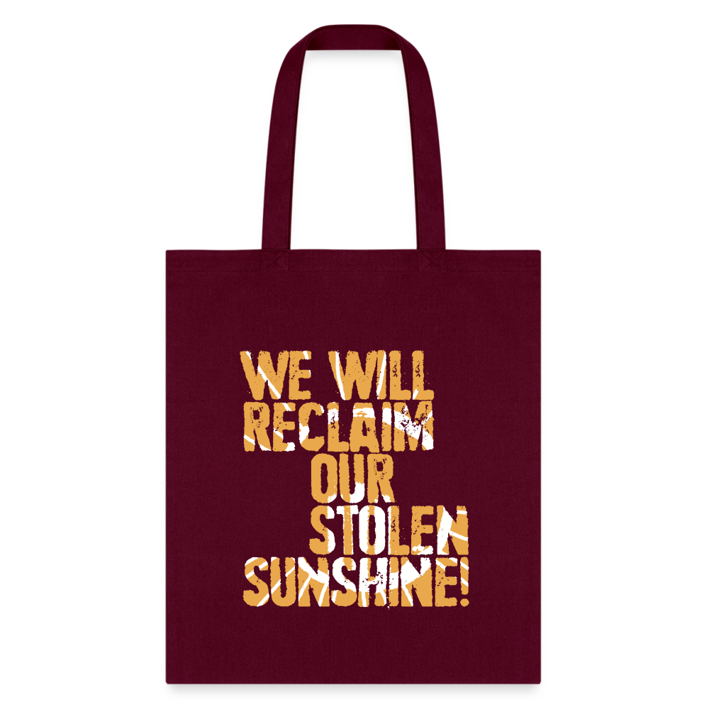 BAG - A SUNNY DAY CANVAS TOTE BAG (ORANGE SLOGAN W/ LOGO) - burgundy