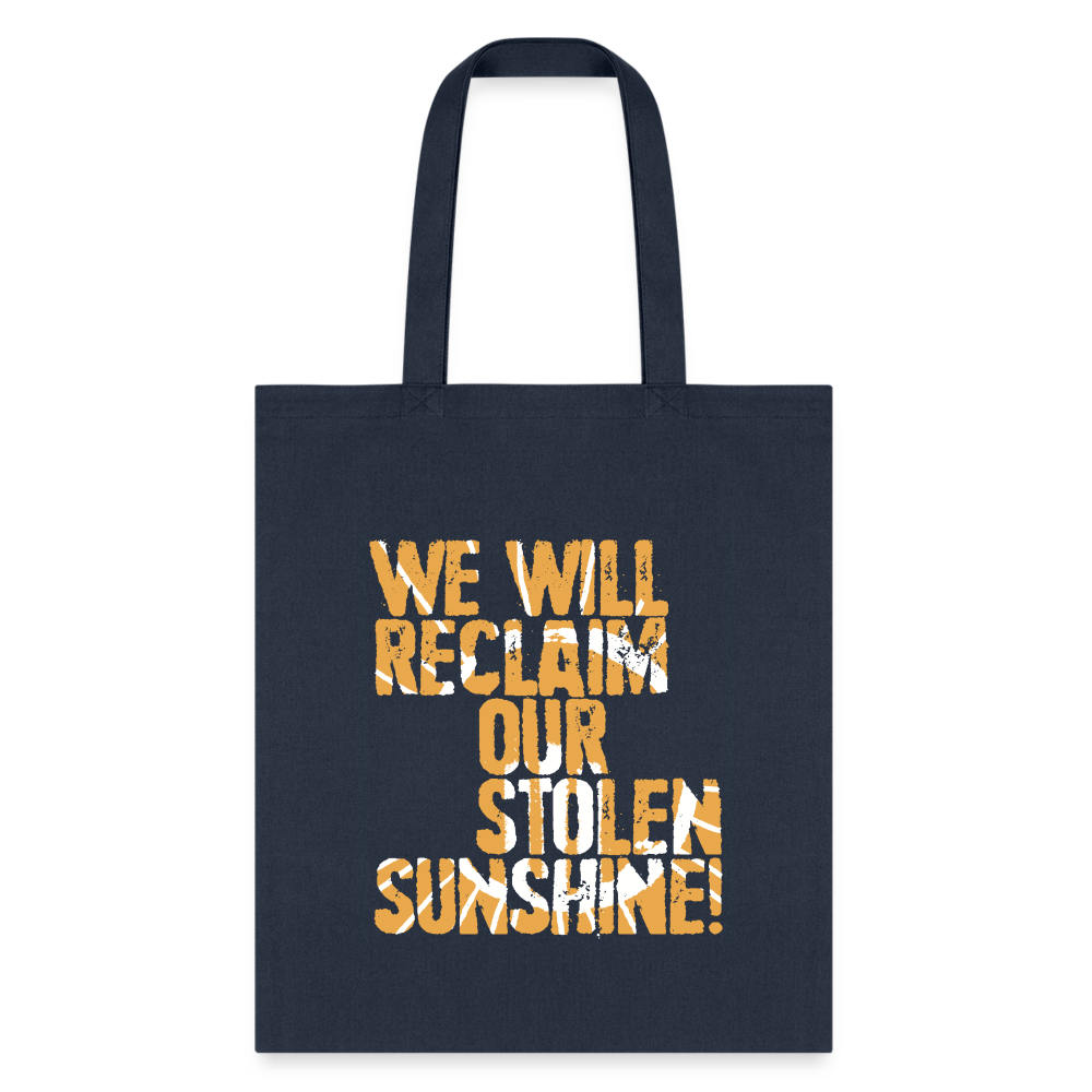 BAG - A SUNNY DAY CANVAS TOTE BAG (ORANGE SLOGAN W/ LOGO) - navy